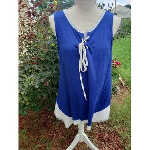 UMGEE Sleeveless Tunic Top Small Blue White Boho Spring Summer